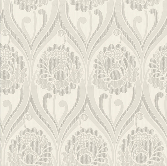 Vintage floral damask Wallpaper -  Pearl White