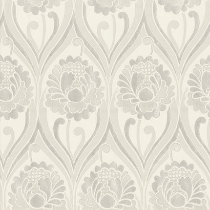 Vintage floral damask Wallpaper -  Pearl White