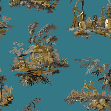 Vintage Oriental Wallpaper - Turquoise