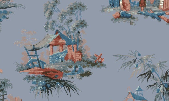 Vintage Oriental Wallpaper - Powder Blue