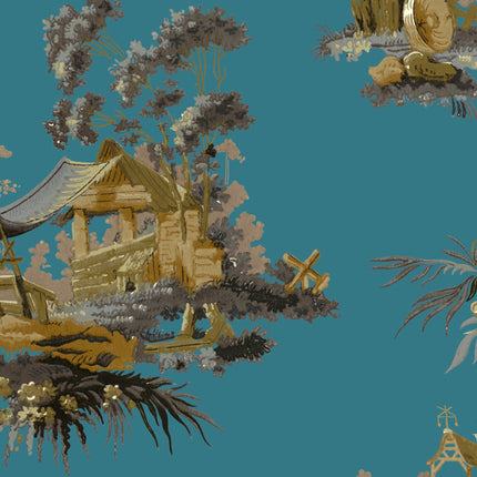 Vintage Oriental Wallpaper - Turquoise