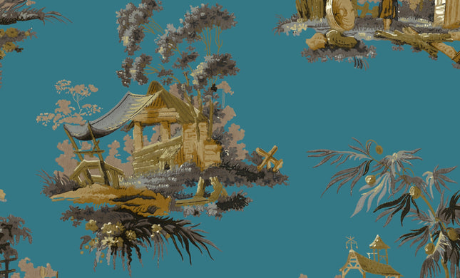 Vintage Oriental Wallpaper - Turquoise