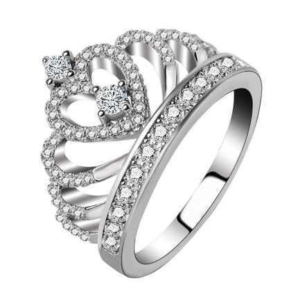 Princess Queen Crown-shaped Platinum Plated Zircon Ring, US Size: 6, Diameter: 16.5mm, Perimeter: 51.9mm, 6