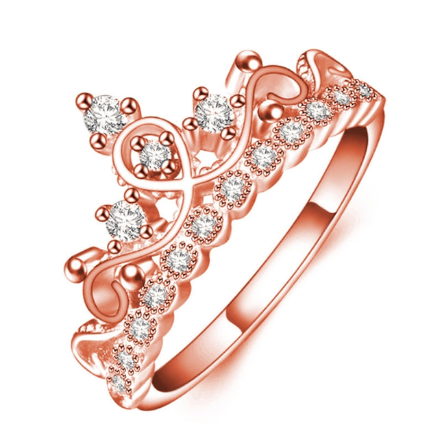 Princess Queen Crown-shaped Rose Gold Plated Zircon Ring, US Size: 8, Diameter: 18.1mm, Perimeter: 57mm, 8