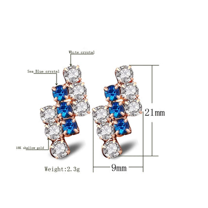 1 Pair Of 18 k Gold Irregular Geometrical Sterling Silver Crystal Stud Earring For Women, 21*9 mm