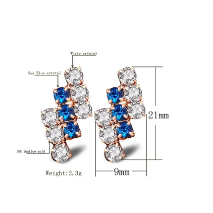 1 Pair Of 18 k Gold Irregular Geometrical Sterling Silver Crystal Stud Earring For Women, 21*9 mm, Blue, Red