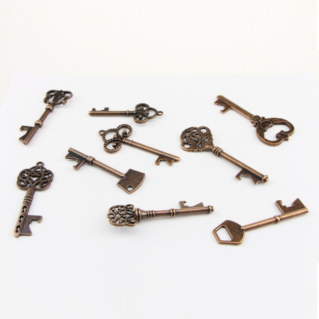 Mixed Set Of Vintage Skeleton Keys In Antique Bronze Of Different Size As Ornamental Decorations For Party Favors, Necklaces, Arts And Crafts(Bronze Set of 9 PCS), Set of 9 PCS