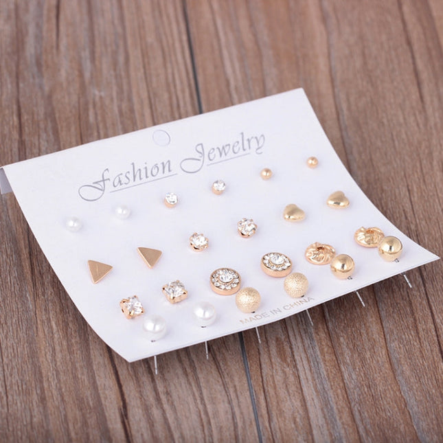 12 Pair Sets Assorted Multiple Stud Earings Jewelry Set With Card For Women And Girls(Silver)