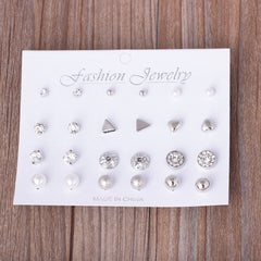 12 Pair Sets Assorted Multiple Stud Earings Jewelry Set With Card For Women And Girls(Silver)