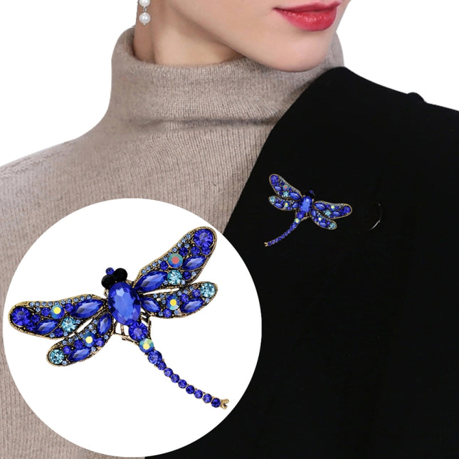 Vintage Classical Dragonfly Pattern Rhinestone Brooch, Peacock Blue, Blue, Red, Rose Red, White