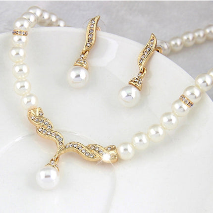 3 in 1 Bridal Accessories Lady Classic Fashion Bead Earring Necklace Jewelry Set
