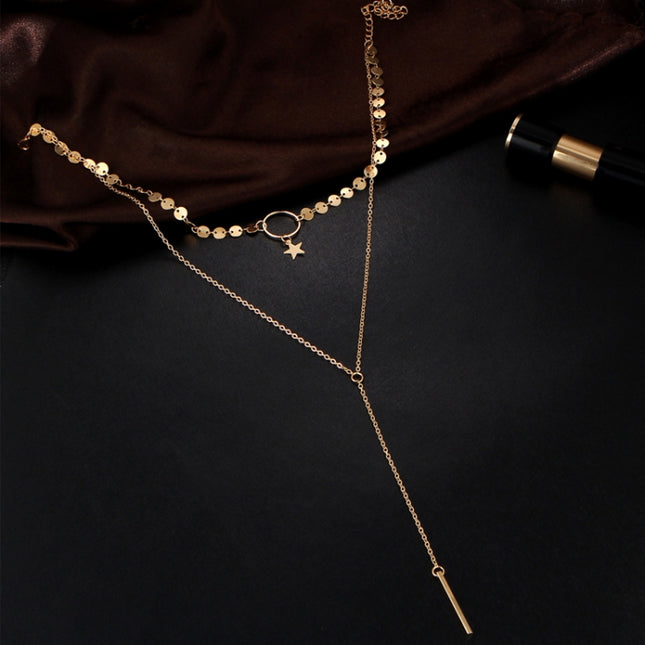 Simple Sexy Handmade Sequins Star Tassels Circle Clavicle Chain Long Pendant Double-layer Chain, Double-layer Chain