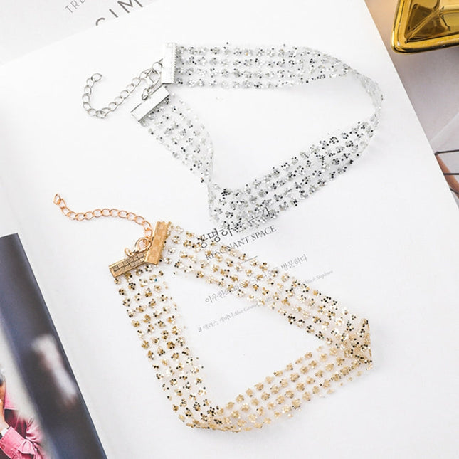 Ladies Simple Temperament Joy Super Flash Mesh Sequins Necklace Clavicle Chain