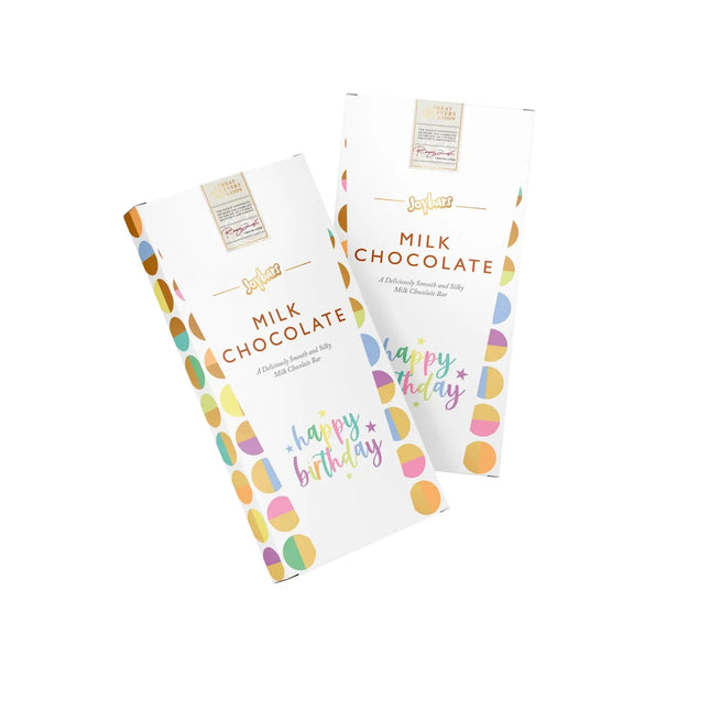 Premium milk chocolate bar in Happy Birthday message carton box