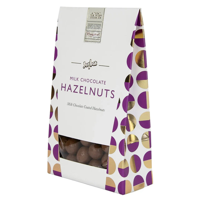 Joybox hazelnuts coated in milk chocolate in carton