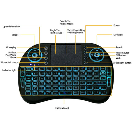 2.4GHz Mini i8 Wireless QWERTY Keyboard with Colorful Backlight & Touchpad & Multimedia Control for PC, Android TV BOX, X-BOX Player, Smartphones