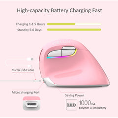 DELUX M618 Mini 2.4G Wireless 2400DPI USB Rechargeable Ergonomic Vertical Mouse, M618 Pink, M618 Grey