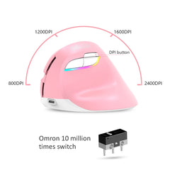 DELUX M618 Mini 2.4G Wireless 2400DPI USB Rechargeable Ergonomic Vertical Mouse, M618 Pink, M618 Grey