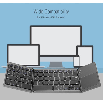 B033 Rechargeable 3-Folding 64 Keys Bluetooth Wireless Keyboard with Touchpad, 3-Folding 64 Keys with Touchpad White