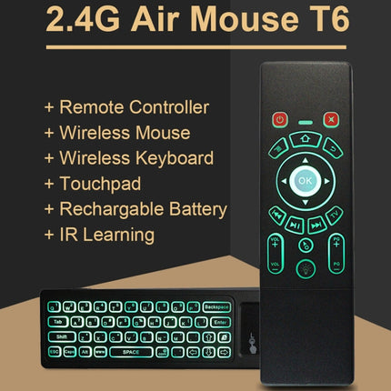 T6 Colorful Light Version Air Mouse 2.4GHz Wireless Keyboard Remote Controller with Touchpad & IR Learning for PC, Android TV Box / Smart TV, Multi-media Devices, T6