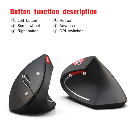 HXSJ T29 Bluetooth 3.0 Wireless Bluetooth 6-Keys 2400 DPI Adjustable Ergonomics Optical Vertical Mouse, 6 Buttons T29 Grey