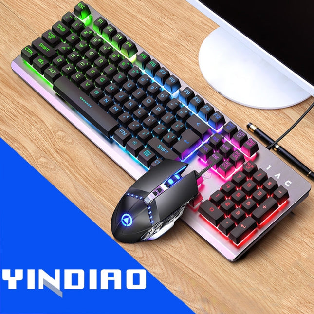 YINDIAO K002 USB Wired Mechanical Feel RGB Backlight Keyboard + Optical Silent Mouse Set, RGB Backlight / Silent / Black, RGB Backlight / White