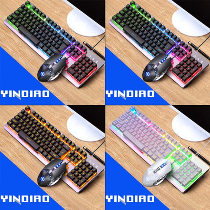YINDIAO K002 USB Wired Mechanical Feel RGB Backlight Keyboard + Optical Silent Mouse Set, RGB Backlight / Silent / Black, RGB Backlight / White