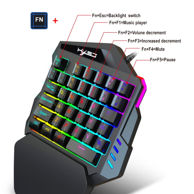 HXSJ V100 Universal One-hand 35-Keys Mechanical Blue Axis Seven-color Backlight Wired Gaming Keyboard, Length: 1.6m, V100