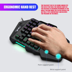 HXSJ V100 Universal One-hand 35-Keys Mechanical Blue Axis Seven-color Backlight Wired Gaming Keyboard, Length: 1.6m, V100