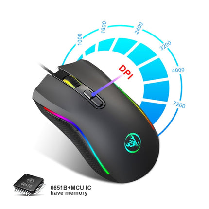 HXSJ A869 Type-C 7200dpi 6-modes Adjustable 7-keys RGB Light Wired Game Mouse, A869RGB-TYPE-C