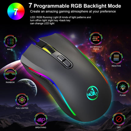 HXSJ A869 Type-C 7200dpi 6-modes Adjustable 7-keys RGB Light Wired Game Mouse, A869RGB-TYPE-C