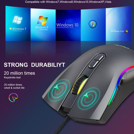 HXSJ A869 Type-C 7200dpi 6-modes Adjustable 7-keys RGB Light Wired Game Mouse, A869RGB-TYPE-C