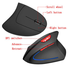 HXSJ T22 2.4GHz Wireless 4-Keys 2400 DPI Adjustable Ergonomics Optical Vertical Mouse, 4 Buttons T22 Black, 4 Buttons T22 Grey