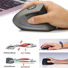 HXSJ T22 2.4GHz Wireless 4-Keys 2400 DPI Adjustable Ergonomics Optical Vertical Mouse, 4 Buttons T22 Grey