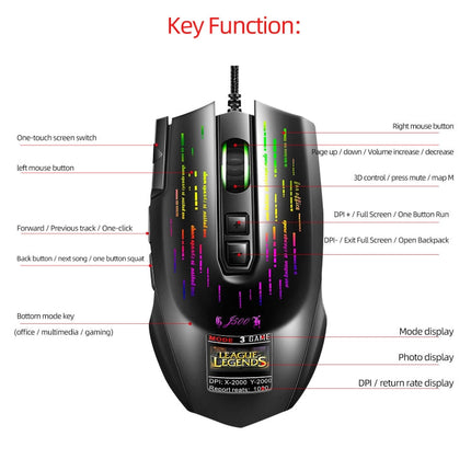 HXSJ J500 7 Keys RGB Programmable Display Screen Gaming Wired Mouse