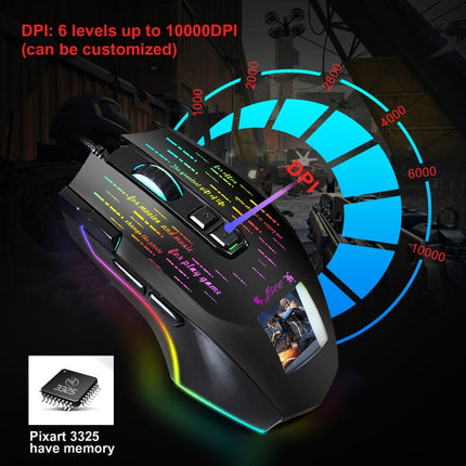 HXSJ J500 7 Keys RGB Programmable Display Screen Gaming Wired Mouse