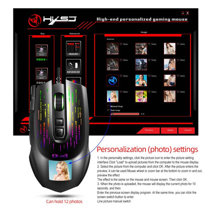 HXSJ J500 7 Keys RGB Programmable Display Screen Gaming Wired Mouse