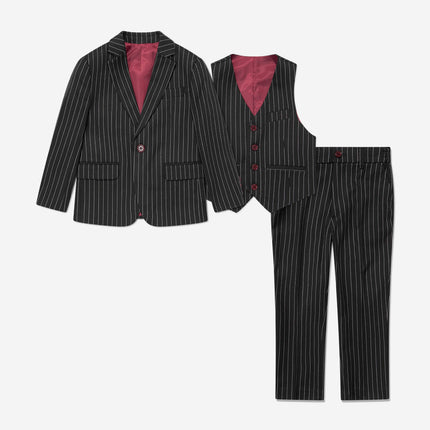 SUITLAB London Boys Striped 3 Piece Suit Set in Black