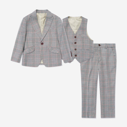 SUITLAB London Boys Checked 3 Piece Suit Set in Grey