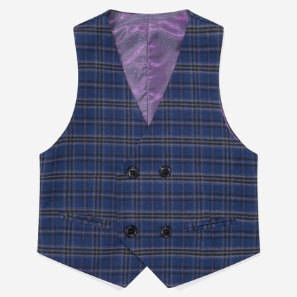 SUITLAB London Boys Checked 3 Piece Suit Set in Navy