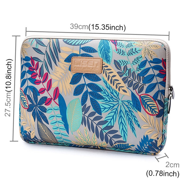 Sleeve Case Colorful Leaves Zipper Briefcase Carrying Bag for Macbook, Samsung, Lenovo, Sony, DELL Alienware, CHUWI, ASUS, HP, 15.6 inch and Below Laptops, 15 inch