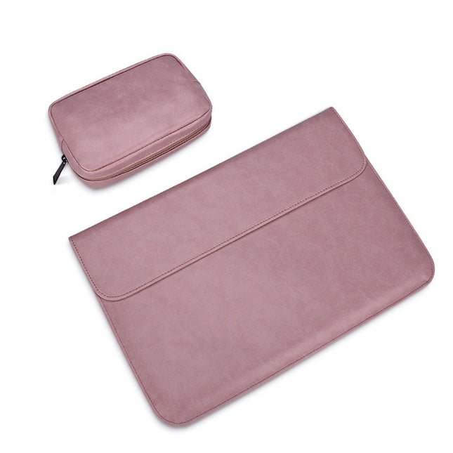 PU01S PU Leather Horizontal Invisible Magnetic Buckle Laptop Inner Bag for 14.1 inch laptops, with Small Bag, 14.1 inch with Small Bag