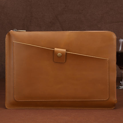 Universal Genuine Leather Business Zipper Laptop Tablet Bag For 12 inch and Below, 12 inch