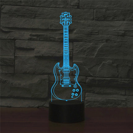 Five-string Guitar Shape 3D Colorful LED Vision Light Table Lamp, USB & Battery Version, USB & Battery Version