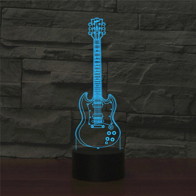 Five-string Guitar Shape 3D Colorful LED Vision Light Table Lamp, USB & Battery Version, USB & Battery Version