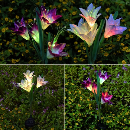 Simulated Lily Flower 4 Heads Solar Powered Outdoor IP55 Waterproof LED Decorative Lawn Lamp, White Light, White Light