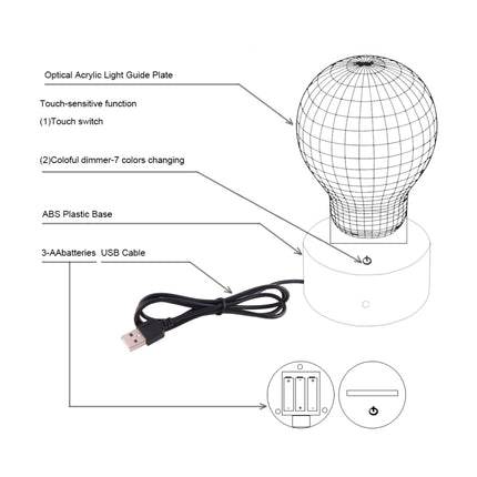 7 Colour Discoloration Creative Visual Stereo Lamp Desk Lamp Night Light, Heart and LOVE Style