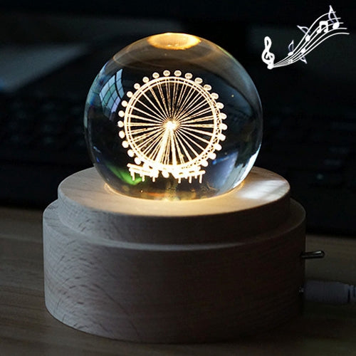 3D Word Engraving Crystal Ball Music Box Electronic Swivel Musical Birthday Gift Home Decor with Music, With Music