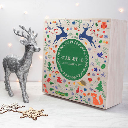 Personalised Festive Woodland Green Christmas Eve Box