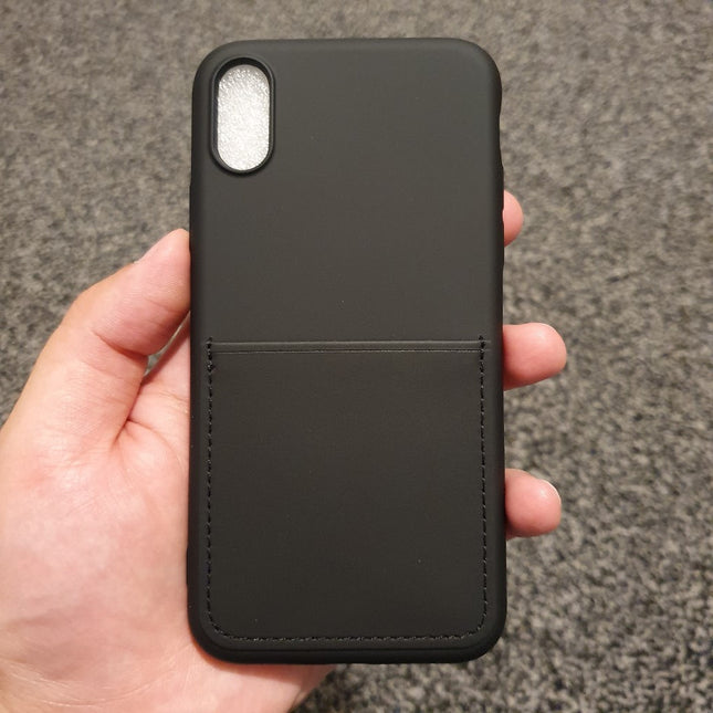 Liquid Silicone PU Leather Black Case With Card Slot - For iPhone X / Xs